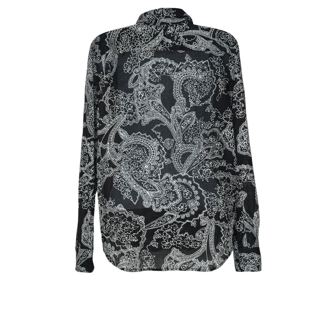 Lauren Ralph Lauren Shirt Small Black White Paisley Cotton Button Long Sleeve - Picture 3 of 6